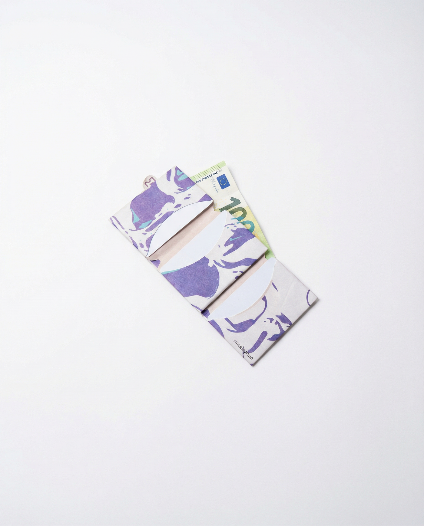 liquified cold miniwallet open with cash, bills lying flat